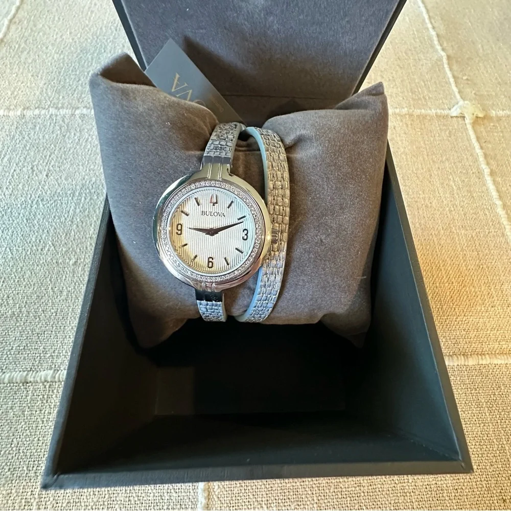 NWT Bulova | Diamond Rhapsody Quartz White Dial Wrap Around Bracelet Watch $1020